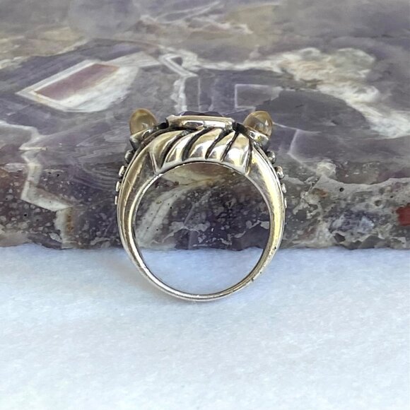 Sterling Silver 925 Cushion Cut Amethyst Double Citrine Wide Band Ring Sz 6.5 - Picture 7 of 16